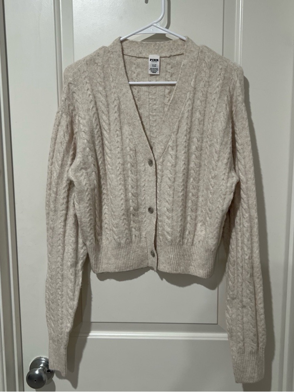 PINK Victoria's Secret Cable Knit Cardigan Sweater in Light Beige/ oat Sz Small